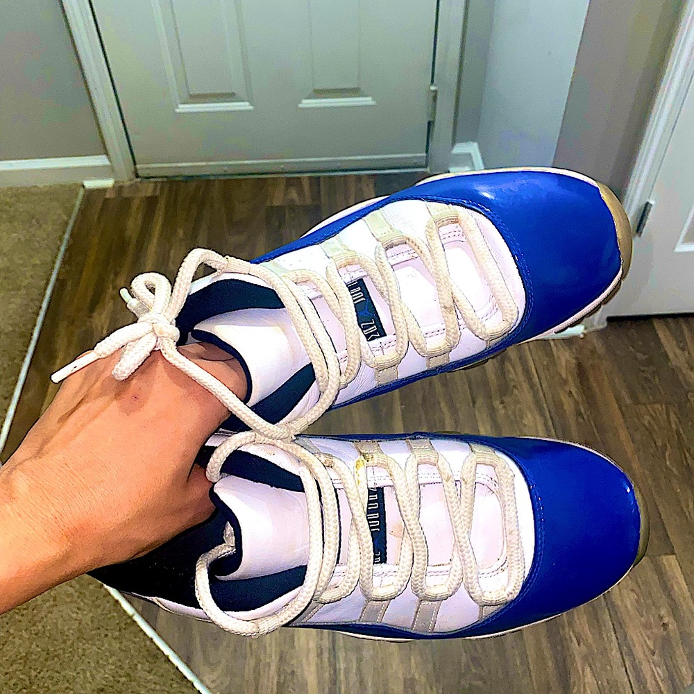 Jordan Blue and White Sneakers with Patent Leather